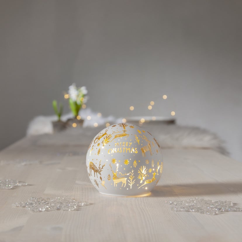 lampenwelt LED-Kugellampe Merry X-Mas Ø 12 cm weiß Glas Batteriebetrieb