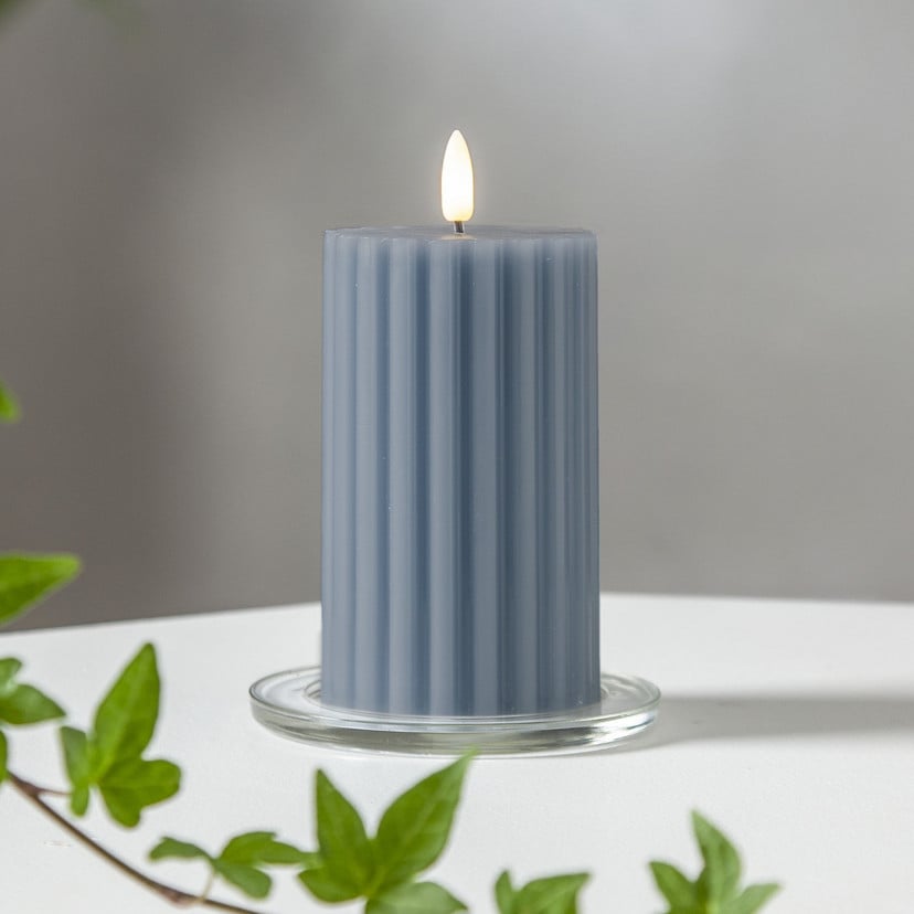 lampenwelt LED-Kerze Flamme Stripe blau 15 cm Echtwachs Batteriebetrieb 50% Rabatt für begrenzte Zeit