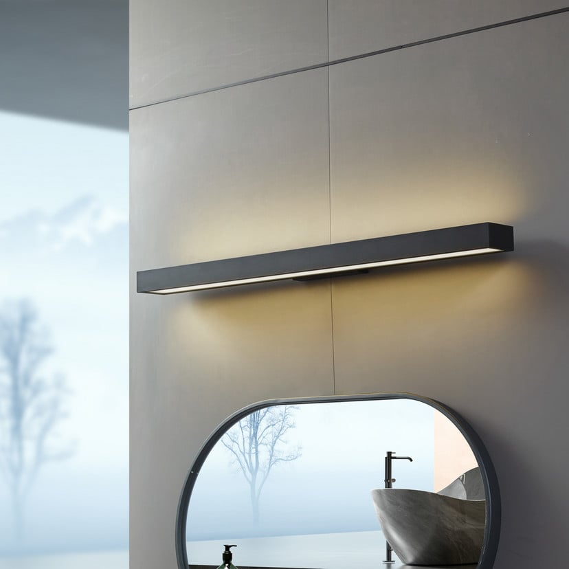 lampenwelt Lucande LED-Spiegelleuchte Zafira schwarz Alu 90 cm IP44 Fabrikpreis