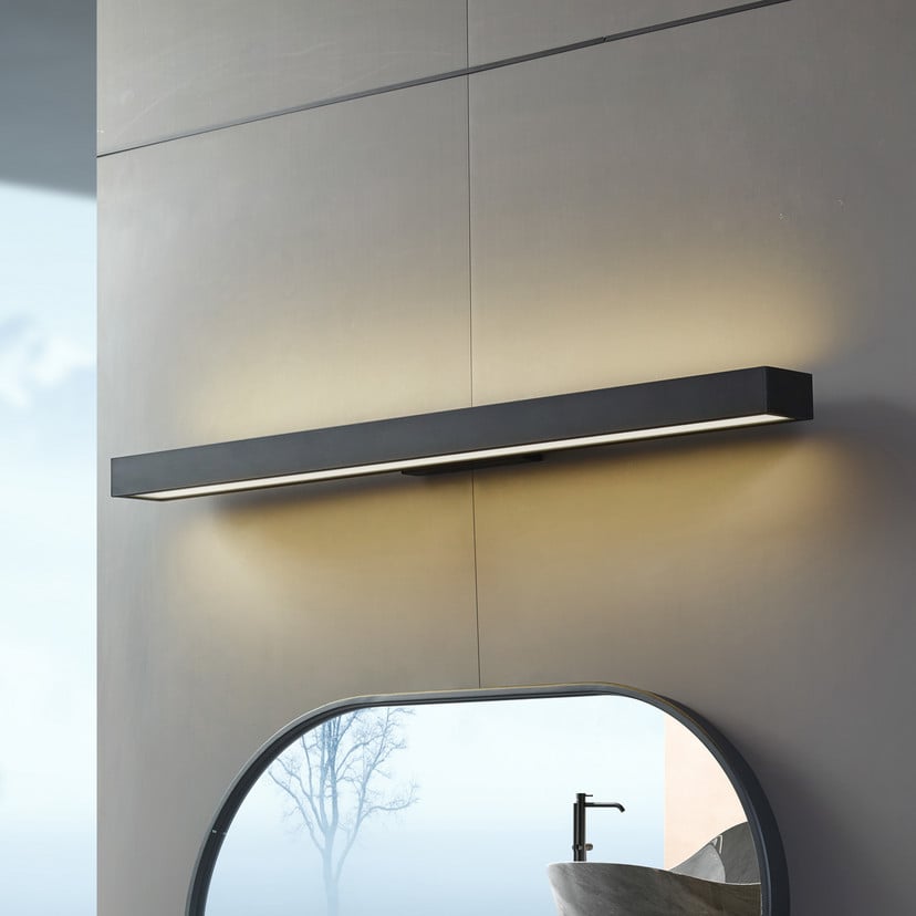 lampenwelt Lucande LED-Spiegelleuchte Zafira schwarz Alu 90 cm IP44 Fabrikpreis