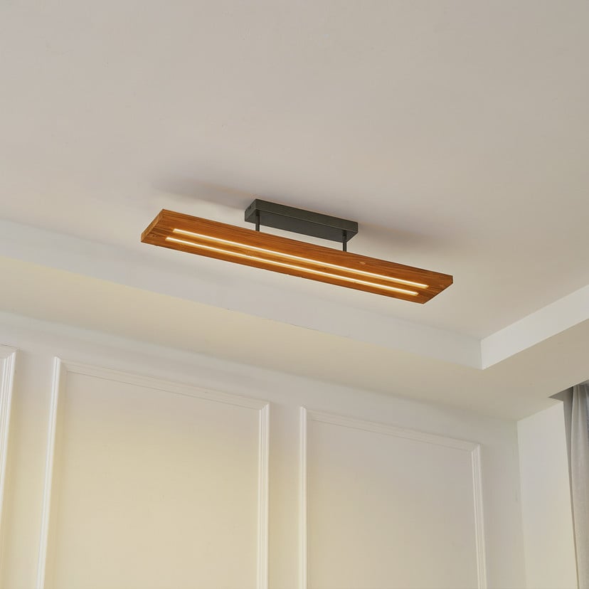 lampenwelt Lindby LED-Deckenlampe Nesaja schwarz Holz 98cm dimmbar Großer Ausverkauf