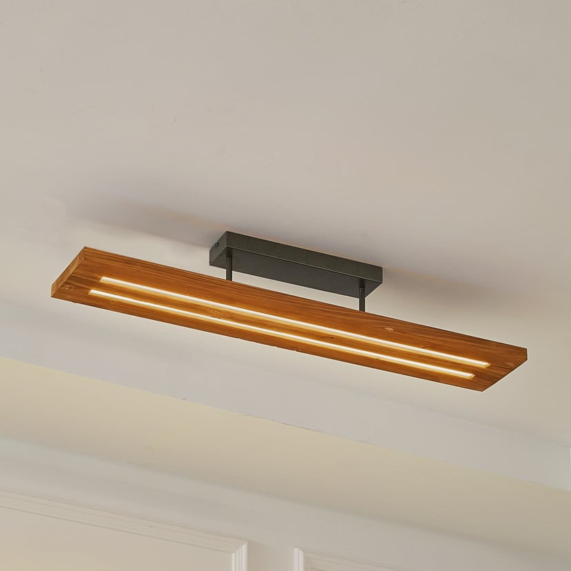 lampenwelt Lindby LED-Deckenlampe Nesaja schwarz Holz 98cm dimmbar Großer Ausverkauf