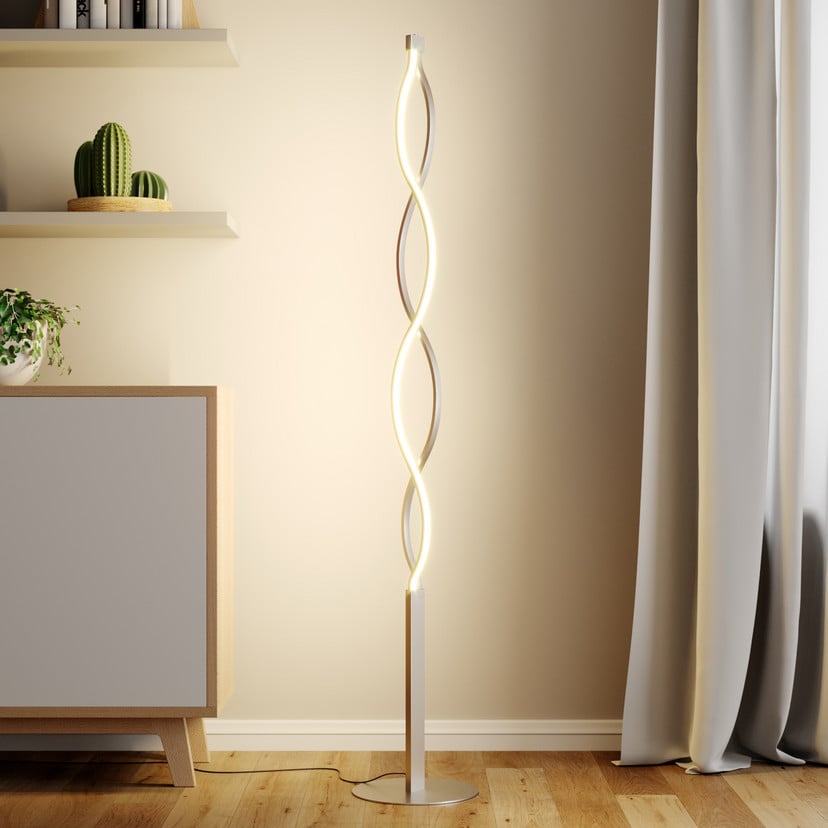 lampenwelt Lindby LED-Stehlampe Auron nickelfarben Metall Tastdimmer Online Shopping