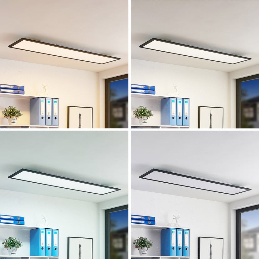 lampenwelt Lindby LED-Panel Nelios 120 x 30 cm CCT schwarz Metall Saisonschlussverkauf