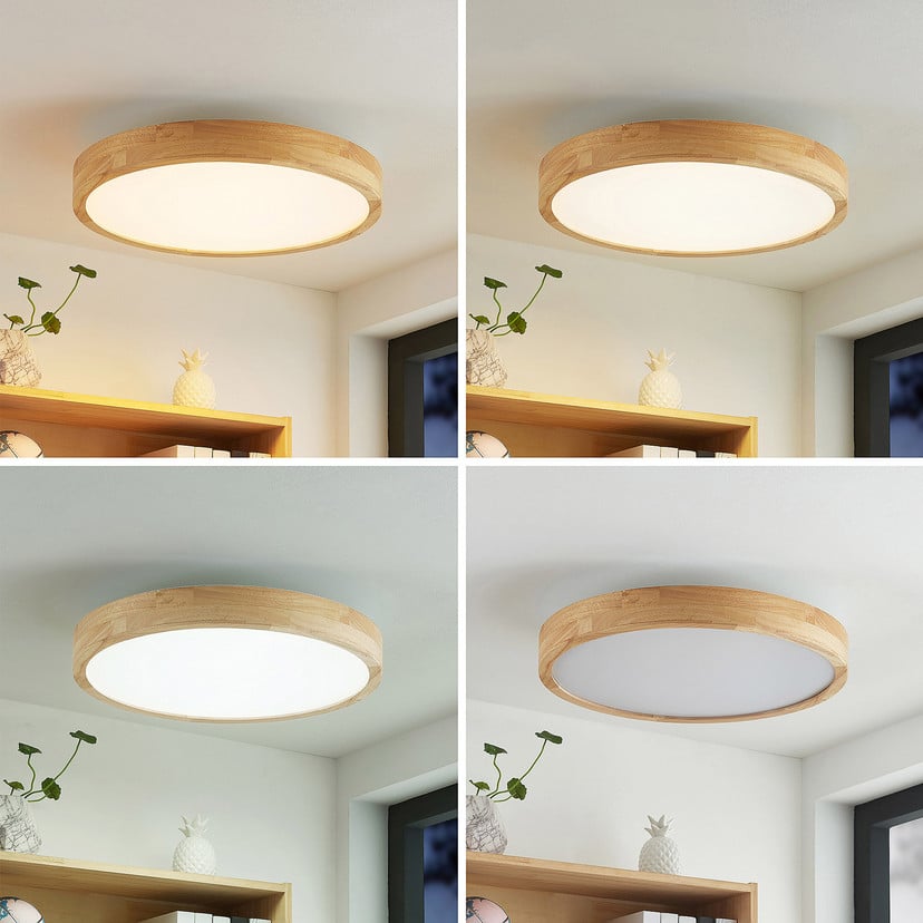 lampenwelt Lindby LED-Deckenlampe Lanira Ø 50 cm Holz Remote CCT Black Friday