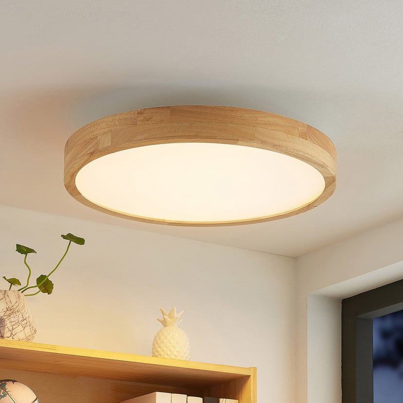 lampenwelt Lindby LED-Deckenlampe Lanira Ø 50 cm Holz Remote CCT Black Friday