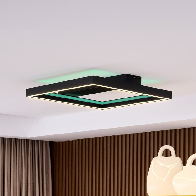 lampenwelt Lucande Smart LED-Deckenleuchte Tjado 50 cm schwarz RGBW