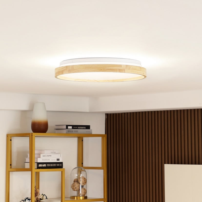 lampenwelt Lindby Smart LED-Deckenleuchte Mirren Holz Ø49 5cm CCT Tuya