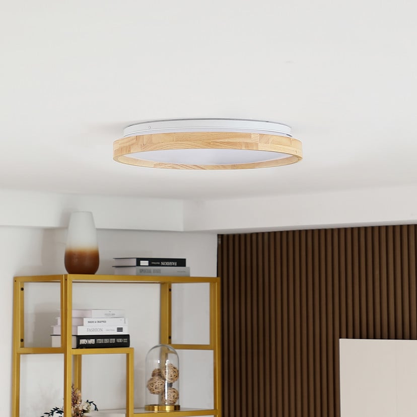 lampenwelt Lindby Smart LED-Deckenleuchte Mirren Holz Ø49 5cm CCT Tuya Räumungsverkauf