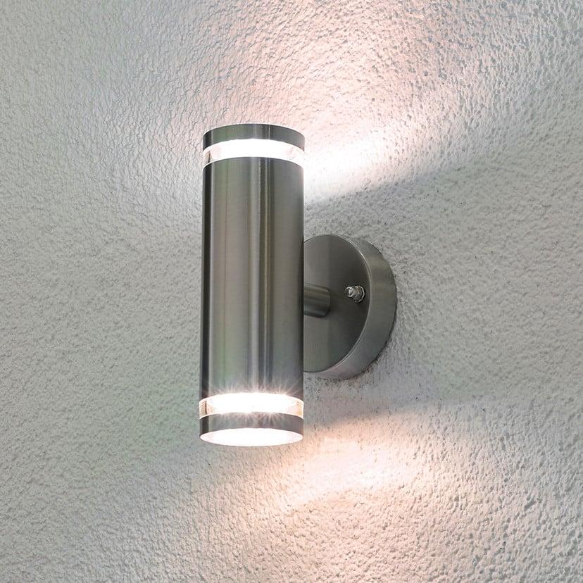 lampenwelt Lindby LED-Außenwandlampe Tiberius Edelstahl up/down IP44 50% Rabatt mit kostenlosem Versand