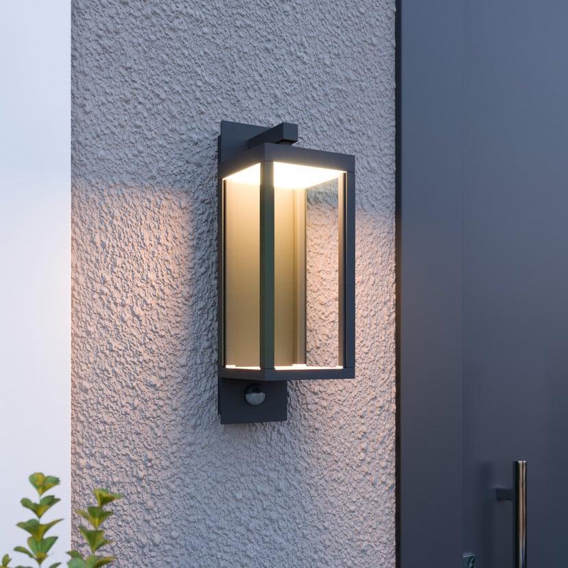 lampenwelt Lucande LED-Außenwandleuchte Ferdinand Sensor grau 38 cm