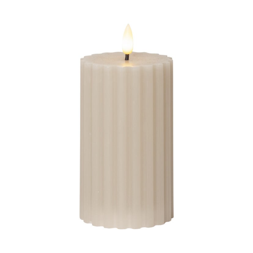 lampenwelt LED-Kerze Flamme Stripe beige 15cm Echtwachs Batteriebetrieb Online Shopping