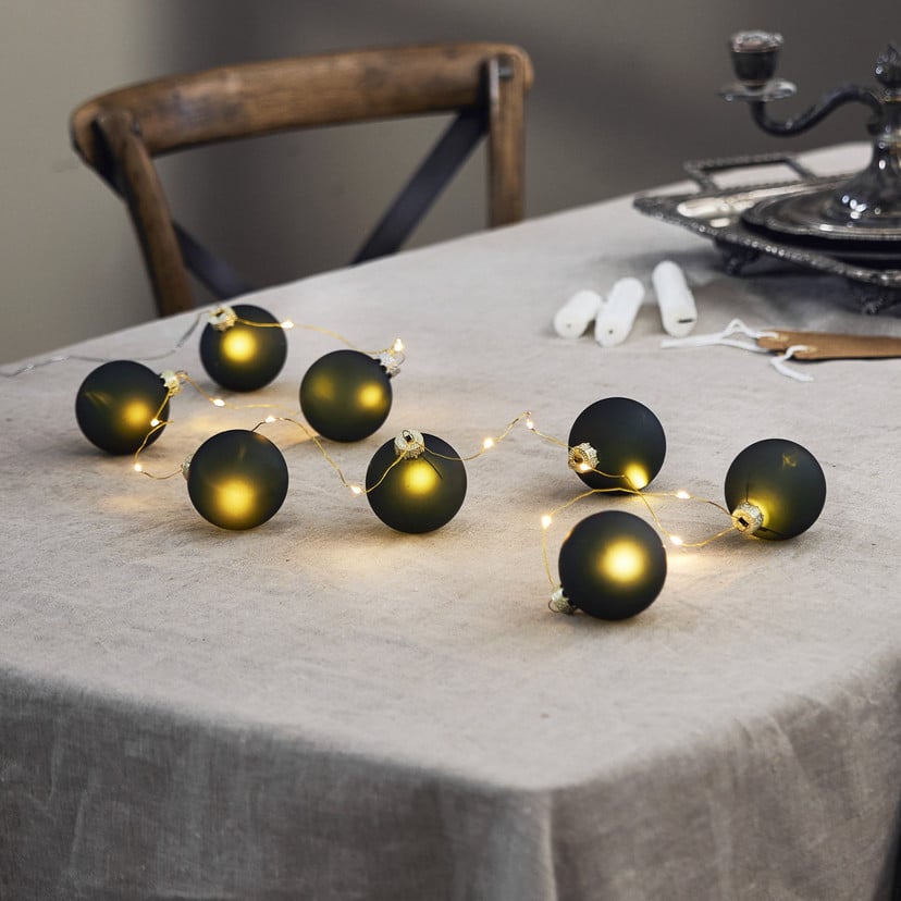 lampenwelt LED-Lichterkette Bliss dunkelgrün Glas 8-flammig Batterie Valentinstagsangebot