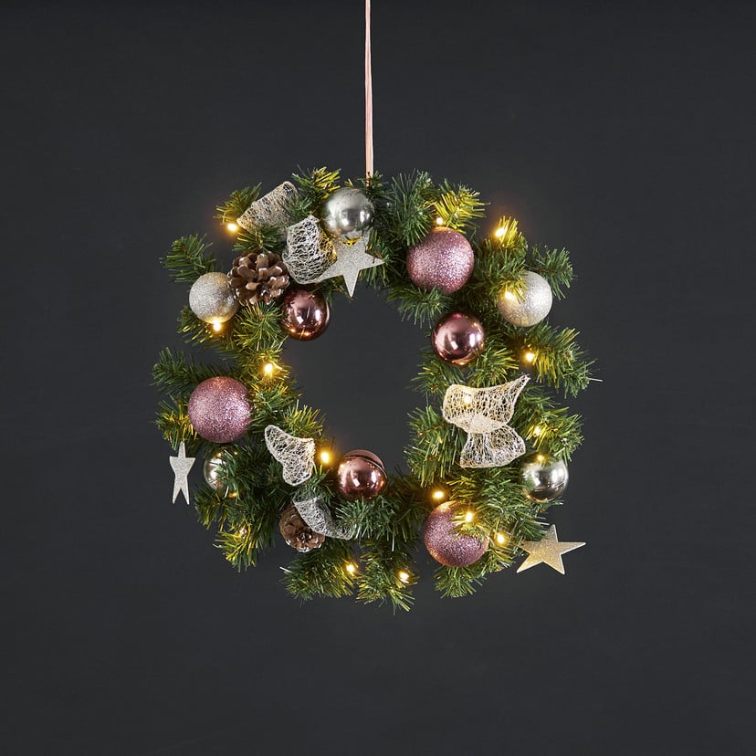 lampenwelt LED-Tannenkranz Noel mit silber-/pinkfarbener Deko Große Rabatte