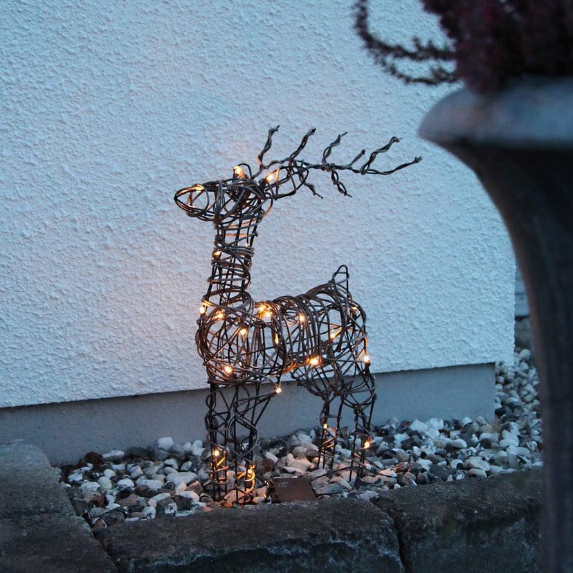 lampenwelt Braune Rattanoptik - LED-Außendeko Deer Batterie Zeitbegrenzte Promotion