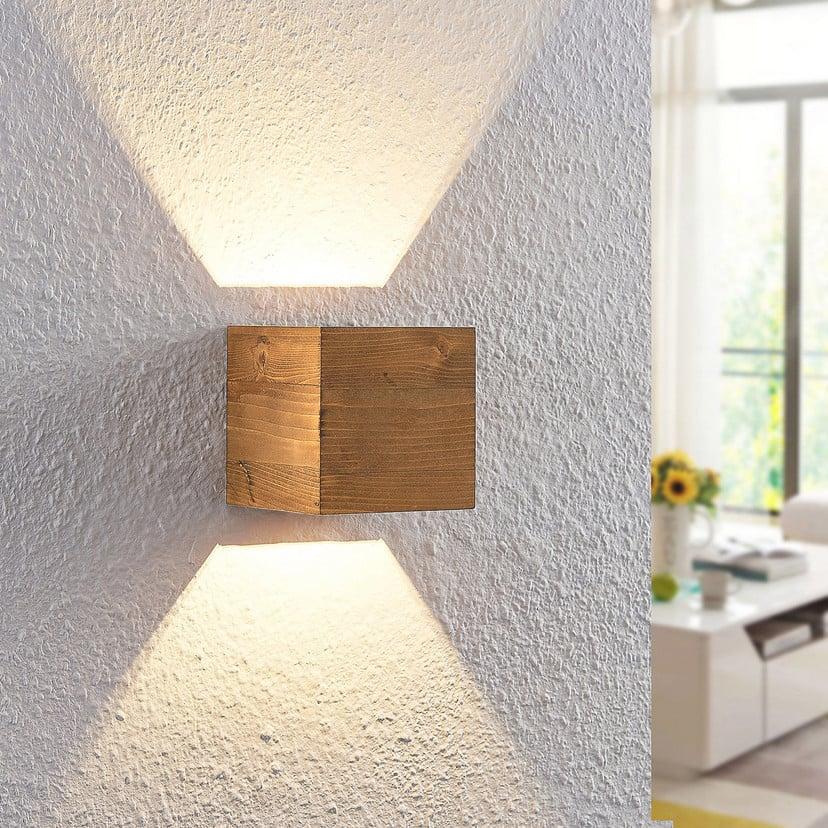 lampenwelt Lindby LED-Wandleuchte Benicio 11 cm eckig Holz Nur für heute