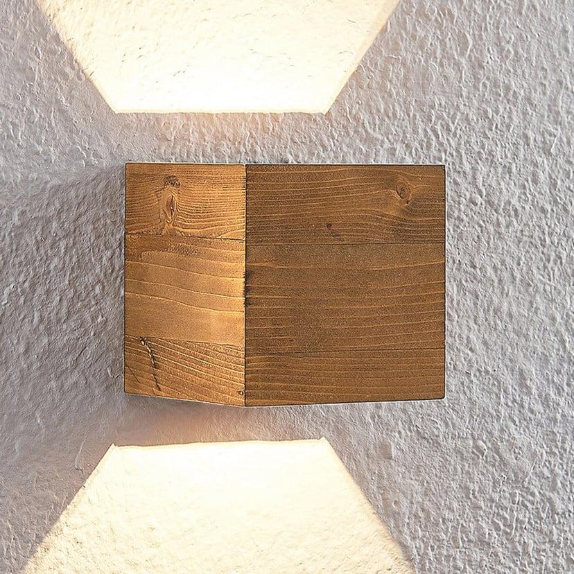 lampenwelt Lindby LED-Wandleuchte Benicio 11 cm eckig Holz Nur für heute
