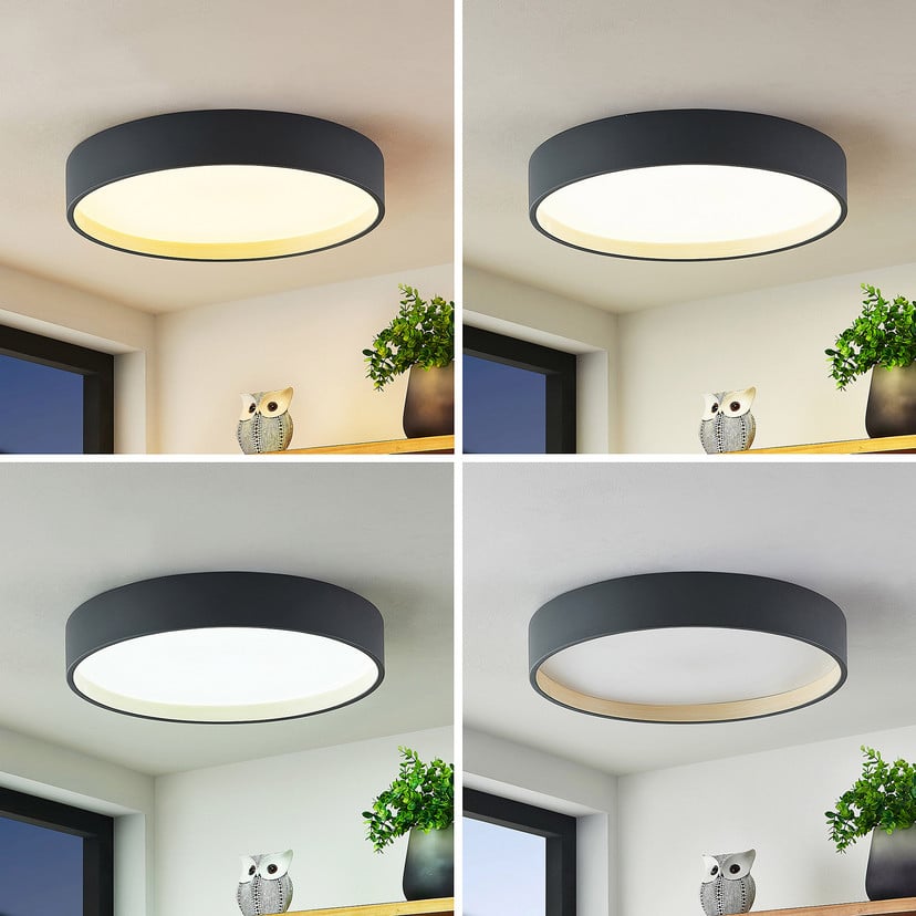 lampenwelt Lindby LED-Deckenleuchte Todor 50 cm anthrazit CCT Holz Bis zu 55% Rabatt