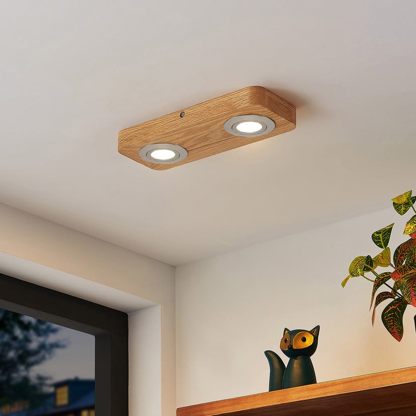 lampenwelt Lindby LED-Deckenleuchte Mikari 30 cm Holz schwenkbar Clearance-Verkauf