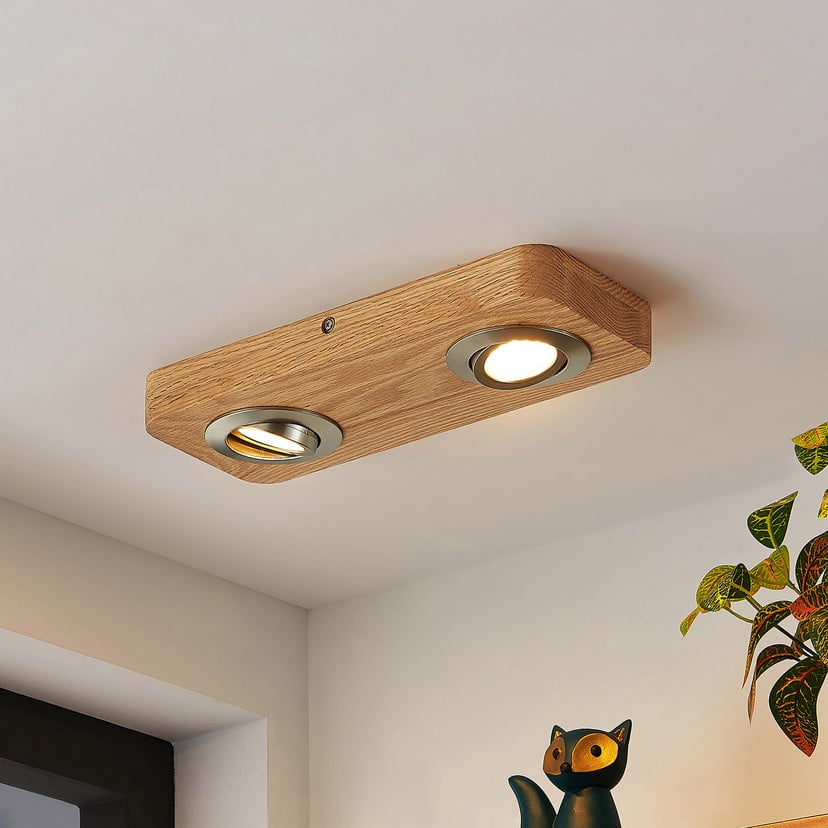 lampenwelt Lindby LED-Deckenleuchte Mikari 30 cm Holz schwenkbar Clearance-Verkauf