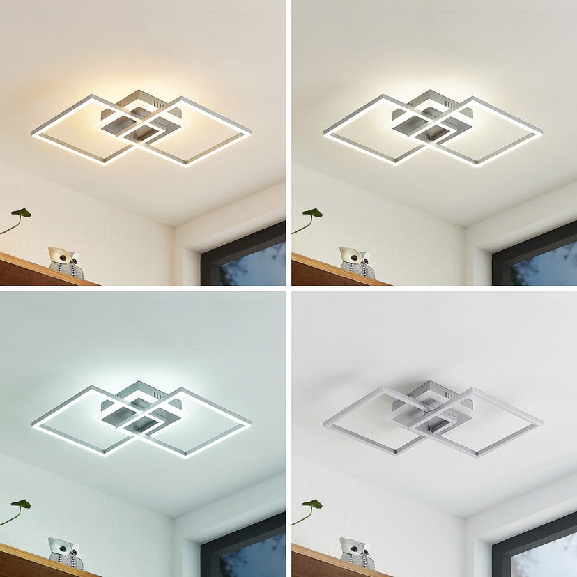 lampenwelt Lindby LED-Deckenlampe Fjardo eckig silber CCT Remote Begrenzt auf 3 Tage
