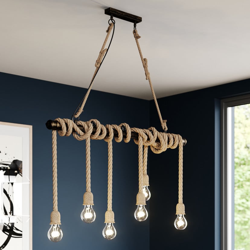 lampenwelt Lindby Pendellampe Hajo 100 cm sechsflammig Tauseil Auslauf