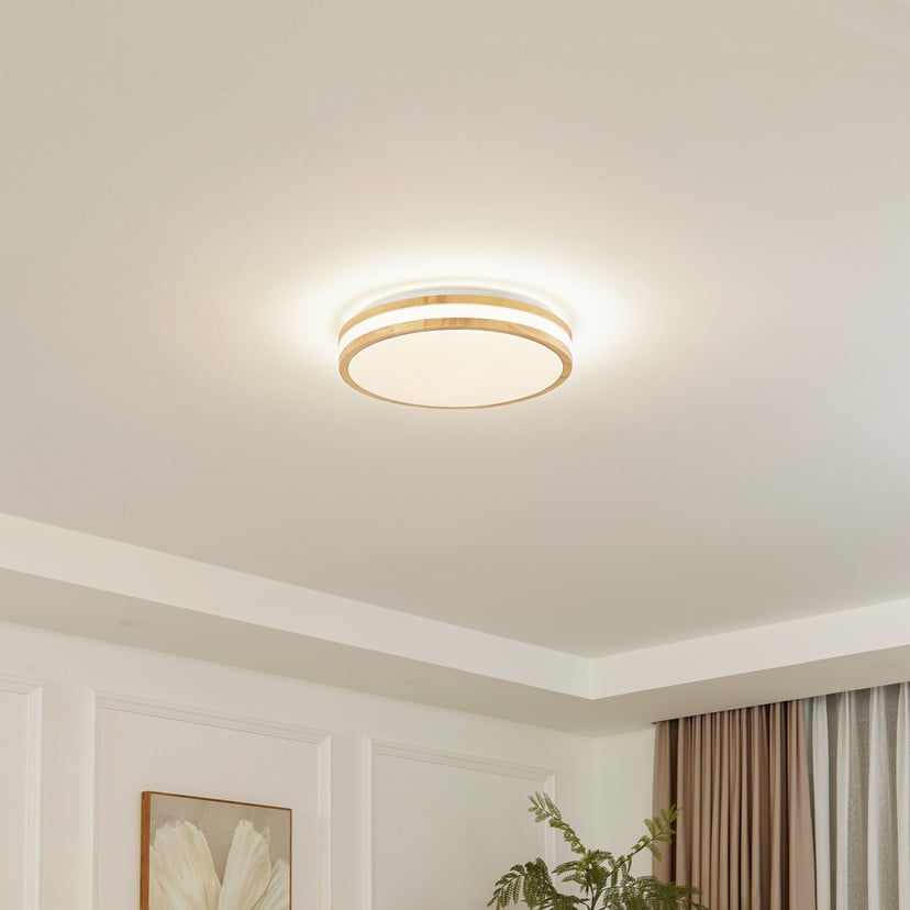 lampenwelt Lindby LED-Deckenlampe Emiva Ø 39 5 cm CCT Holz Fabrik Onlineshop