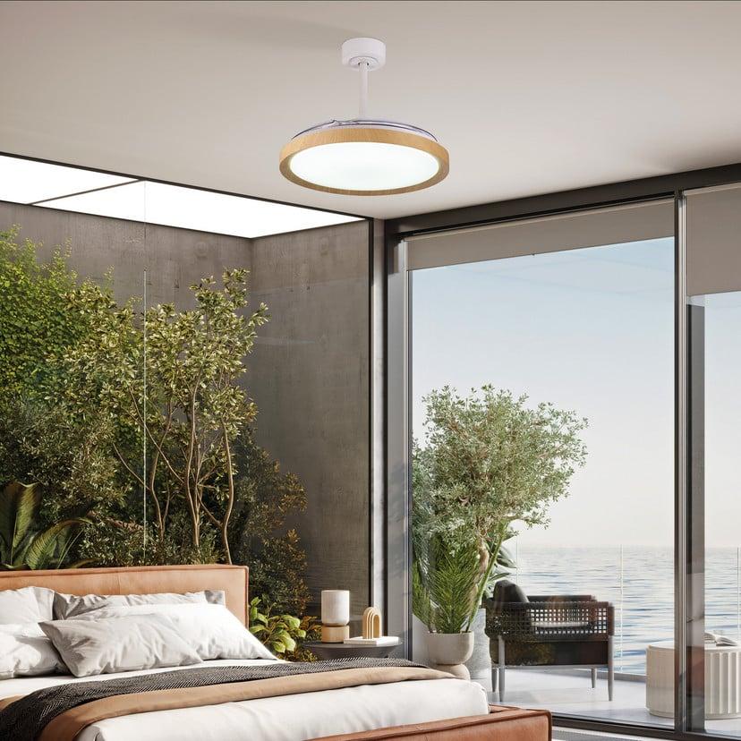 lampenwelt LED-Deckenventilator Mistral Holzdekor DC leise Ø 106 cm CCT Exklusivangebot