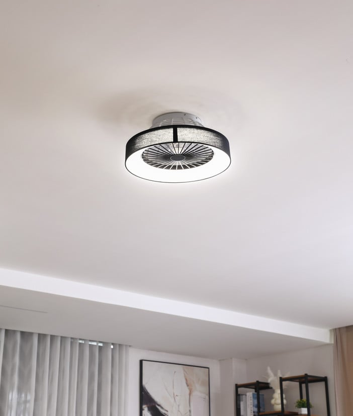 lampenwelt Lindby LED-Deckenventilator Mace schwarz leise Ø 47 cm Kauf eins, bekomm eins gratis